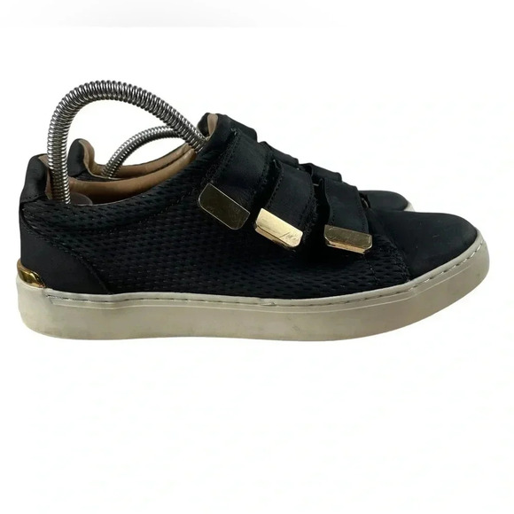 Aldo  Paise Black/White/Gold Leather Velcro Sneakers Size 8.5 - Picture 2 of 11
